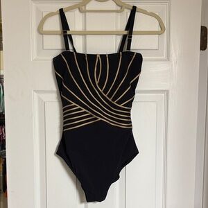 Gottex Stylish Black and Gold Ladies One Piece Swimsuit